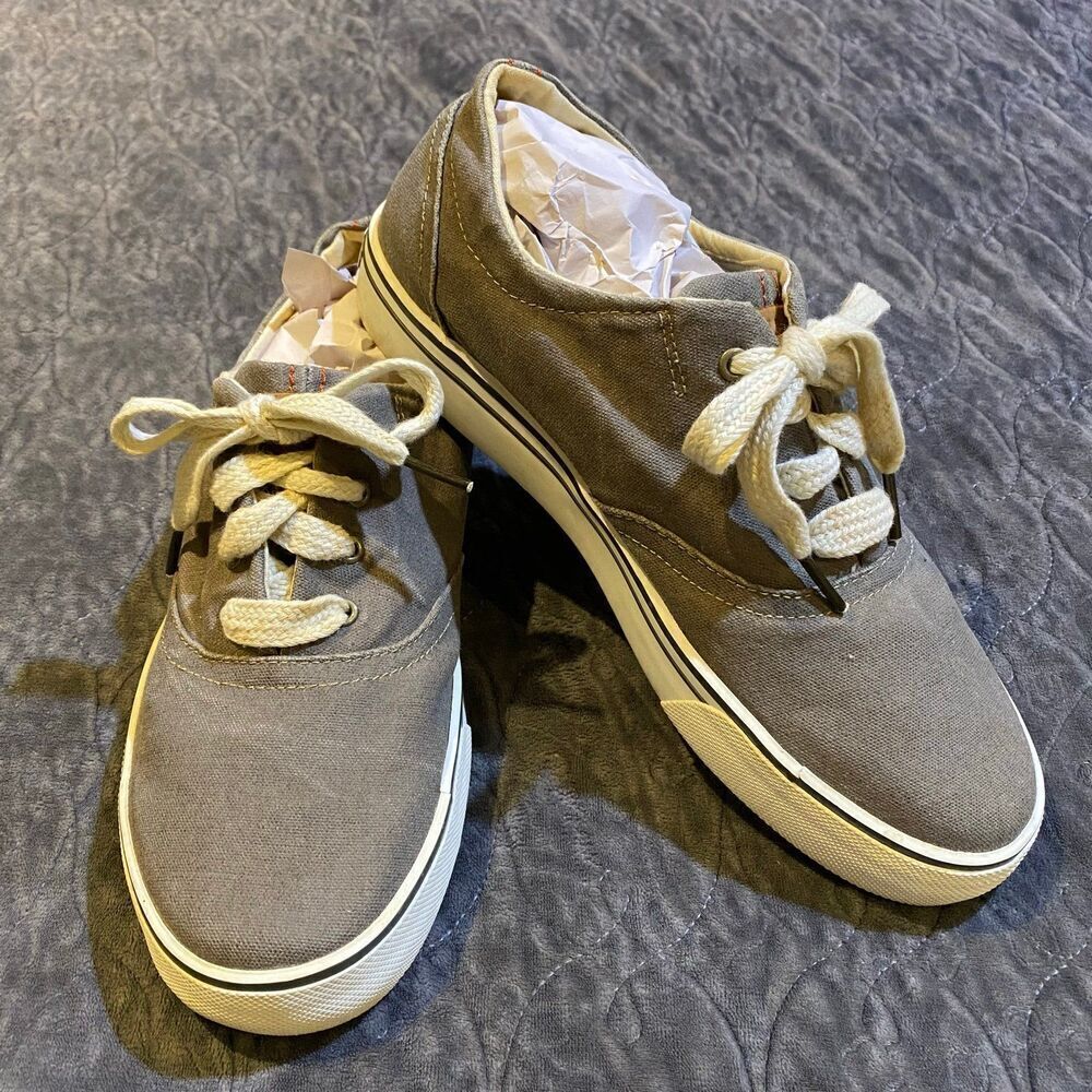 L.L. Bean Men's Gray/Green Sun Washed Canvas Sneakers Size 8.5